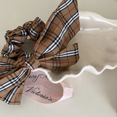Classic Simple Plaid Bowknot Hair Ties for Girls Elegant French Style Scrunchies for Kids Children Hair Accessories in Stock