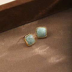 Women Square Shape Green Natural Stone Stud Earring Elegant Dainty Trendy Factory Price Low MOQ in Stock Jewelry for Female