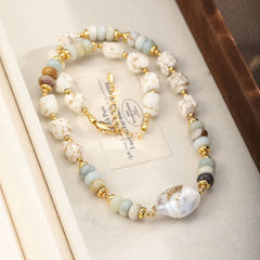 Fashion Baroque Pearl White Howlite Chips Natural Stone Copper Beads Necklaces for Girls Jewelry Jewelry for Women Ladies