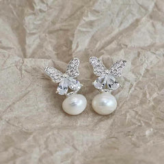 Ladies Hot Sale Butterfly Imitation Pearl Small Drop Earring Fashion Glitter Charms Wholesale High Quality Jewelry Accessories