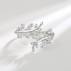 Simple Zircon-encrusted Leaf Branch Rings Women's Fashionable Trendy Opening Index Finger Ring Accessories Wholesale Hot Mujer