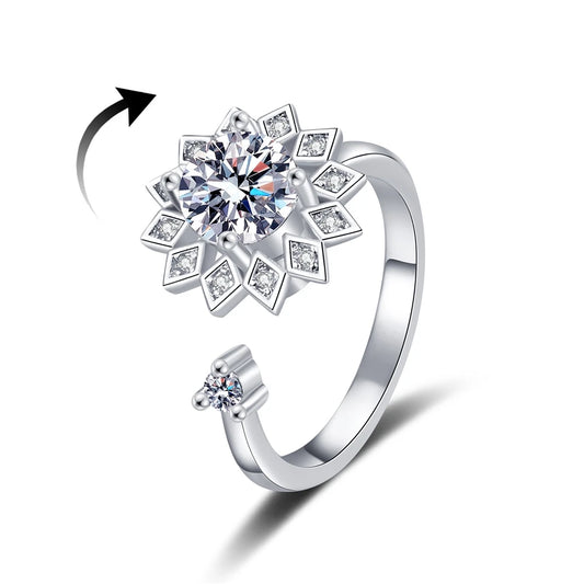 Hot Selling Stress-relieving Rotating Ring Women's Sunflower Zircon-encrusted Adjustable Rings Sweet Fashion Jewelry Wholesale