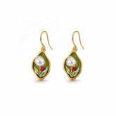 Women Elegant Green Copper Plated 18K Real Gold Freshwater Pearls Earring Jewelry Low MOQ Mixed Order Accepted for Daily Use
