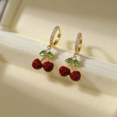 Cute Fruit Cherry Classic Drop Earrings for Girls Fashion Trendy Glitter Vintage Jewelry for Women Ladies Accessories Latest