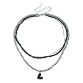 Fashion Beads Heart Shaped Layered Wearing Necklaces for Girls Elegant Trendy Glamorous Jewellry for Women Ladies Accessories