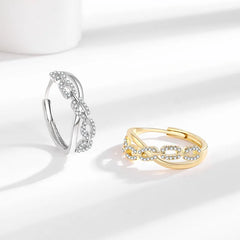Best Selling Zircon Square Interlocking Chain Rings for Women Simple and Fashionable High-end Luxury Rings Accessories Wholesale