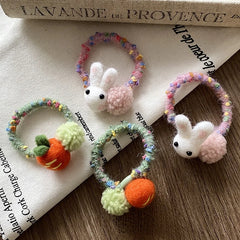 Sweet Cute Animals Rabbit Carrots Hair Ties for Baby Girls Kawaii High Elastic Scrunchies for Kids Children Hair Accessories