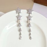 Fashion Star Sweet Elegant Tassel Drop Earrings for Girls Trendy Stylish Dainty Glamorous Jewelry for Women Ladies Accessories