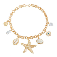 Fashion Star Eyes Heart Shaped Boho Style Necklaces for Girls Sweet Bold Dainty Shell Jewelry for Women Ladies Accessories