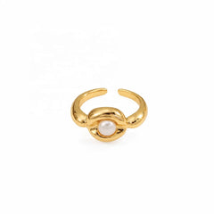 Women Solid Color Pearl 18k Gold-plated White K Minimalistic Rings Fashion Charms Low MOQ in Stock Jewelry for Female Daily Use