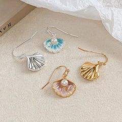 Femal Shell Freshwater Pearl 18k Gold-plated Blue Gold Drop Earring Fashion Trendy Low MOQ in Stock Jewelry for Girls Causal