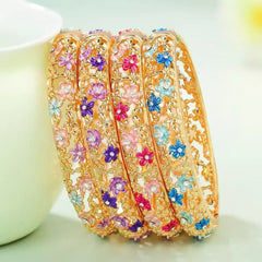 Vintage Luxurious Glitter Flower Floral Bangles for Girls Fashion Latest Jewelry for Women Ladies Accessories Chinese Supplier