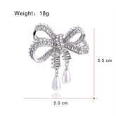 Fashion Bowknot Glitter Imitation Pearl Brooches for Girls Sparking Elegant Graceful Pins Jewelry for Women Ladies Accessories