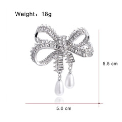 Fashion Bowknot Glitter Imitation Pearl Brooches for Girls Sparking Elegant Graceful Pins Jewelry for Women Ladies Accessories