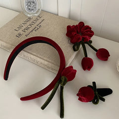Fashion Flower Elegant Solid Color Red Head Band for Girls New Year Bowknot Chic Hair Band for Women Ladies Hair Accessories