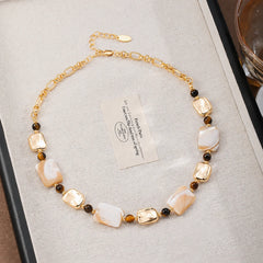 Fashion Abalone Shell Tiger Eye Stone Freshwater Pearl Necklaces for Girls Trendy Jewelry for Women Ladies Wholesale Bulk