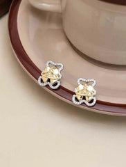 Cute Animals Bear Rhinestone Glitter Sweet Stud Earrings for Girls Simple Flower Jewelry for Women Ladies Accessories Wholesale