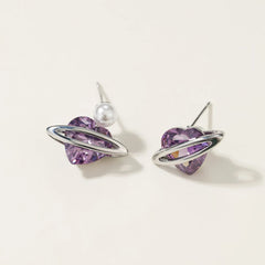 Sweet Trendy Fashion Stylish Rhinestone Heart Shaped Glitter Stud Earrings for Girls Elegant Jewelry for Women Accessories