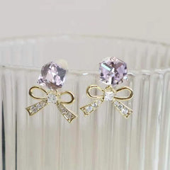 Fashion Rhinestone Glitter Bowknot Cute Drop Earrings for Girls Sweet Refined Dainty Jewelry for Women Ladies Accessories