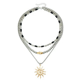 Fashion Beads Layered Wearing Sun Necklaces for Girls Elegant Glamorous Charms Vintage Jewelry for Women Ladies Accessories