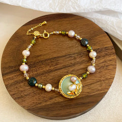 Fashion Hand-Painted Drip Glaze Freshwater Pearl Bracelets for Girls Dainty Trendy Jewelry for Wome Ladies 18K Gold Plated