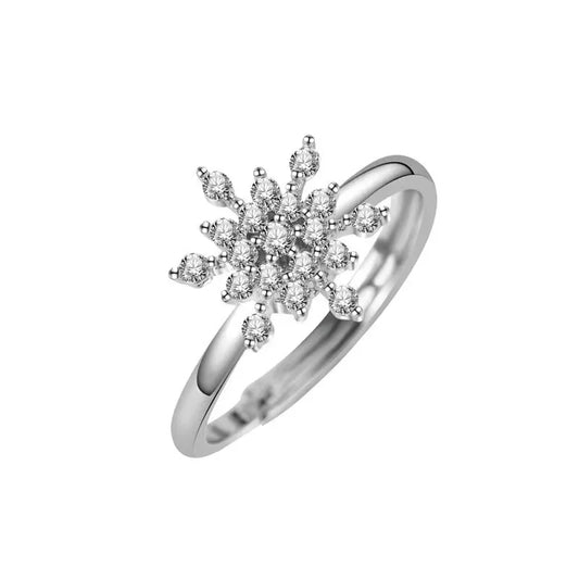 Women's Rotating Snowflake Rings Shining Zircon Fashionable Elegant Sweet Ring for Chriatams Party Custom Accessories Wholesale