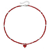 Fashion Cute Glitter Heart Shaped Beaded Necklaces for Girls Sweet Trendy Jewellry for Women Ladies Accessories Wholesale