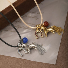 Fashion Natural Stone Copper Horse Animals Pendent Necklaces for Girls Trendy Jewelry for Women Ladies Wholesale China Factory