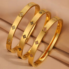 Stainless Steel Bangle Bracelets Simple Four Leaf Clover Design with Crystal Elegant Fashion Jewelry Women Accessories Wholesale