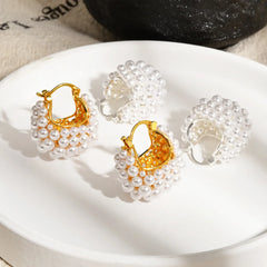 French-style Imitation Pearl Basket Ear Buckles Fashionable Elegant Cluster Beaded Statement Earrings Jewelry Accessories Bulk