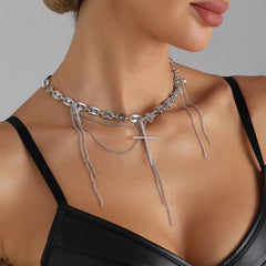 Fashion Glitter Chains Cross Punk Necklaces for Girls European and American Style Jewelry for Women Ladies Accessories Wholesale