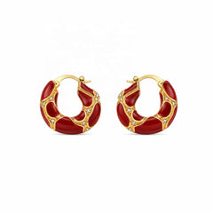 Female Red Brown Simple Elegant Fashion Hoop Earring Factory Price Low MOQ in Stock Trendy Vintage Jewelry for Women Daily Use