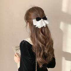 Korean Sweet Fashion Style Hair Clip Women's White Lace Bowknot Banana Clips High-end Elegant Barrette Wholesale Hair Accessory