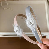 Women's Sweet Cute Headbands Light Blue Pink Fluffy Heart Hairband Pearl Design High-end Hair Accessories Spring Wholesale New