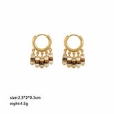 Fashion Tiger Eye Stone Shell Copper 18K Gold Hoop Earrings for Girls Vintage Luxury Jewelry for Women Ladies Wholesale Bulk