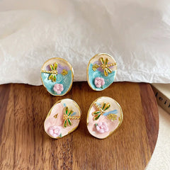 Women Elegant 18k Gold-plated S925 Silver Drip Glaze Hand-Painted Graffiti Stud Earring Low MOQ in Stock Jewelry for Female Use
