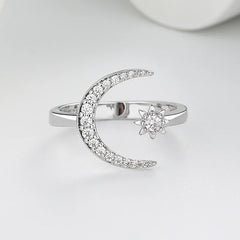 Hot Sale Elegant Dainty Moon and Star Open Rings Women Adjustable Cubic Zirconia Celestial Design Fashion Jewelry Gift Wholesale