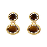Retro Tiger Eye Stone and Faux Pearl Double Oval Drop Earrings Chic Statement Dangle Jewelry Women Ear Accessories Wholesale