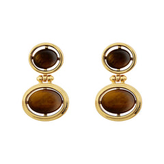 Retro Tiger Eye Stone and Faux Pearl Double Oval Drop Earrings Chic Statement Dangle Jewelry Women Ear Accessories Wholesale