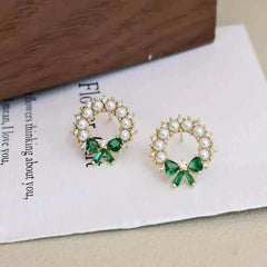 Sweet Bowknot Fashion Imitation Pearl Simple Hoop Earrings for Girls Trendy Stylish Jewelry for Women Ladies Accessories Chic