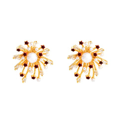 Gold Electroplated Zircon Stud Earrings Engraved Fireworks Imitation Pearl Ear Studs Fashion Exquisite Earring Jewelry for Women