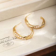 Fashion Copper 18K Gold Plated S925 Silver Imitation Pearl Hoop Earrings for Girls Trendy Jewelry for Women Ladies Wholesale
