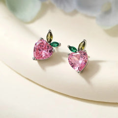 Simple Minimalistic Fruits Peaches Glitter Rhinestone Stud Earrings for Girls Sweet Trendy Jewelry for Women Ladies Accessories