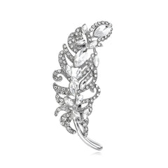 Fashion Rhinestone Glitter Sparking Feather Brooches for Girls Elegant Dainty Sweet Pins Jewelry for Women Ladies Accessories