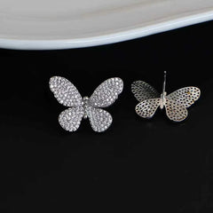 Ladies Silver Butterfly Small Rhinestone Stud Earring Sparking Fashion Chic Simple Elegant Bulk Jewelry Accessories for Causal