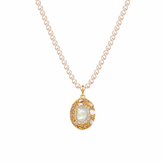 Ladies Flower Rhinestone 18k Gold-plated Freshwater Pearl Hand-Painted Drip Glaze Factory Price in Stock Pendant Necklace