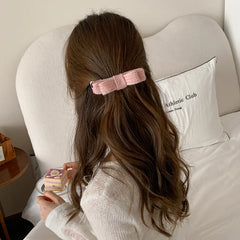 Women's Knit Bowknot Banana Clips Pink Sweet Cute Hair Clips for Girl Japanese Casual Barrette Winter Hair Accessory Wholesale