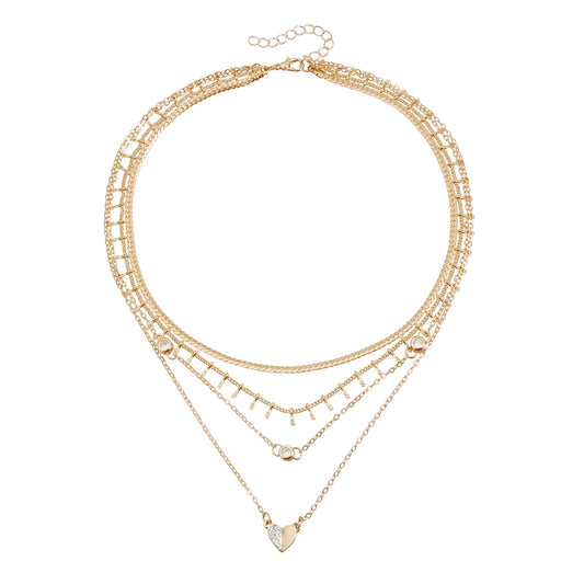 Fashion Heart Shaped Layered Wearing Necklaces for Girls Elegant Stylish Glamorous Charms Jewelry for Women Ladies Accessories