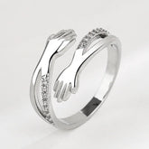 Hot Sale Love Embrace Couple Rings Romantic Fashionable Open Rings with Zircon Korean Style Simple Jewelry Accessories Wholesale