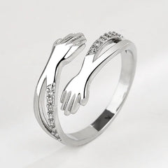 Hot Sale Love Embrace Couple Rings Romantic Fashionable Open Rings with Zircon Korean Style Simple Jewelry Accessories Wholesale